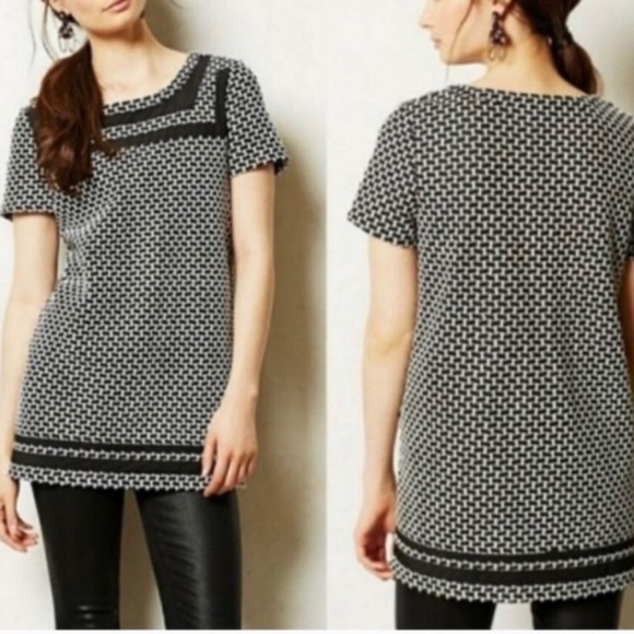 Anthropologie Dresses & Skirts - Anthropologie Postmark Medium Black White Short Sleeve Mod Dress Round Neck